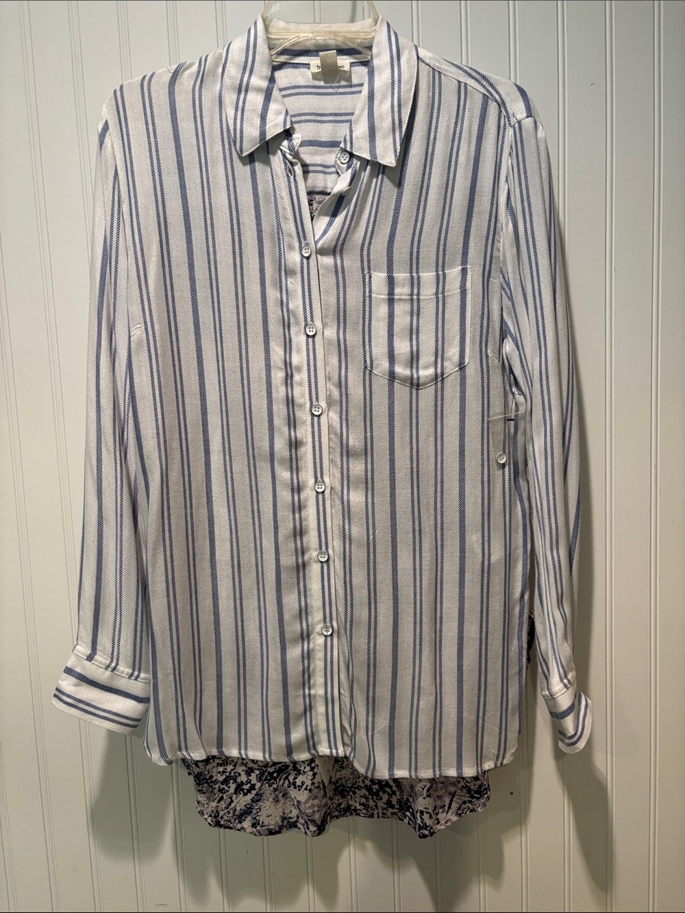 NWOT Tribal Jeans Striped Button-Up Long-Sleeve Shirt - White & Blue Sz P/S